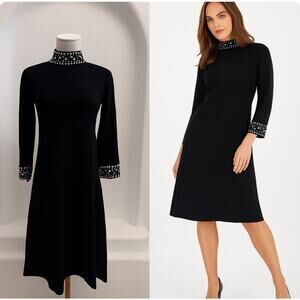 Anne Klein Women’s Black Rhinestone Embellished Sweater Dress - size XS